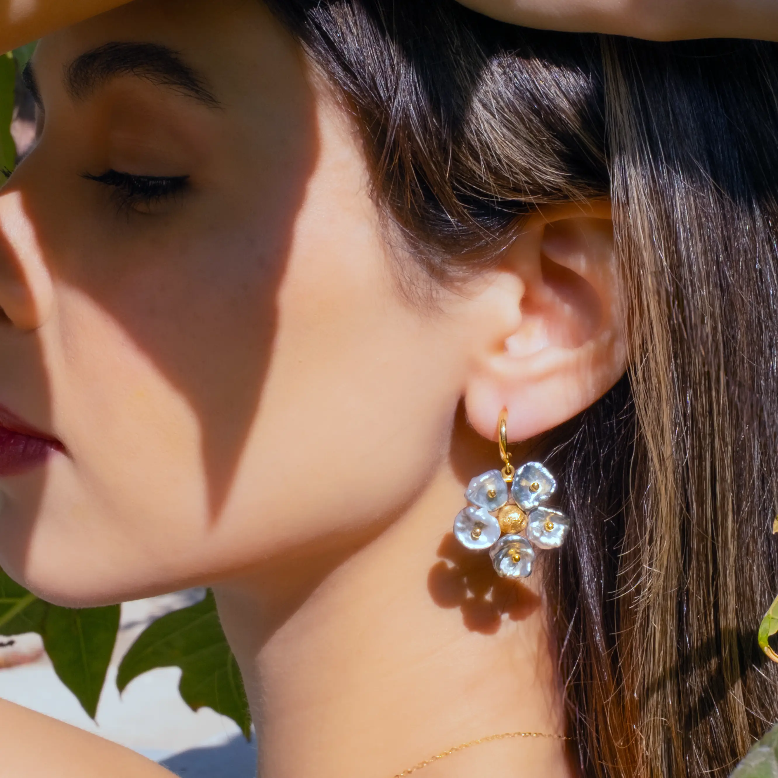Petals Tahitian Keshi Pearl Flower Earrings in 18K Gold